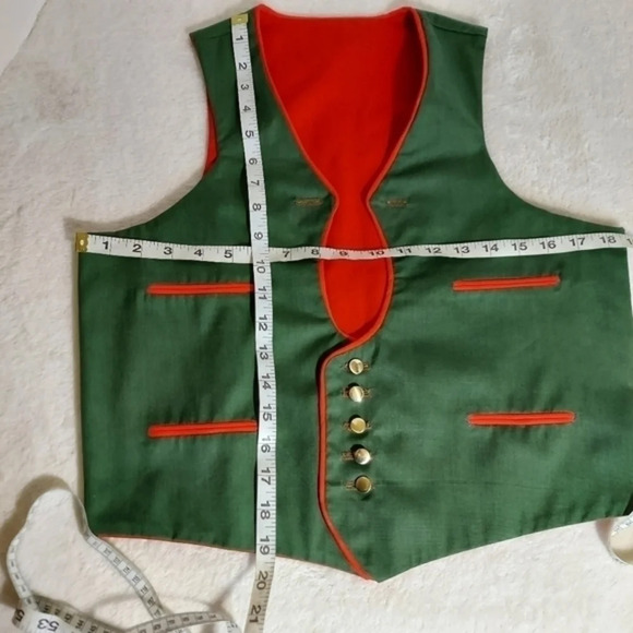 German Austrian Style Reversible Vest Green gold buttons / Red with white button - Picture 6 of 10